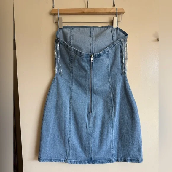 12th Tribe Rylie Denim Strapless Fringe Mini Dress - Picture 6 of 8
